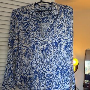 Zara Blue and White Patterned Blouse